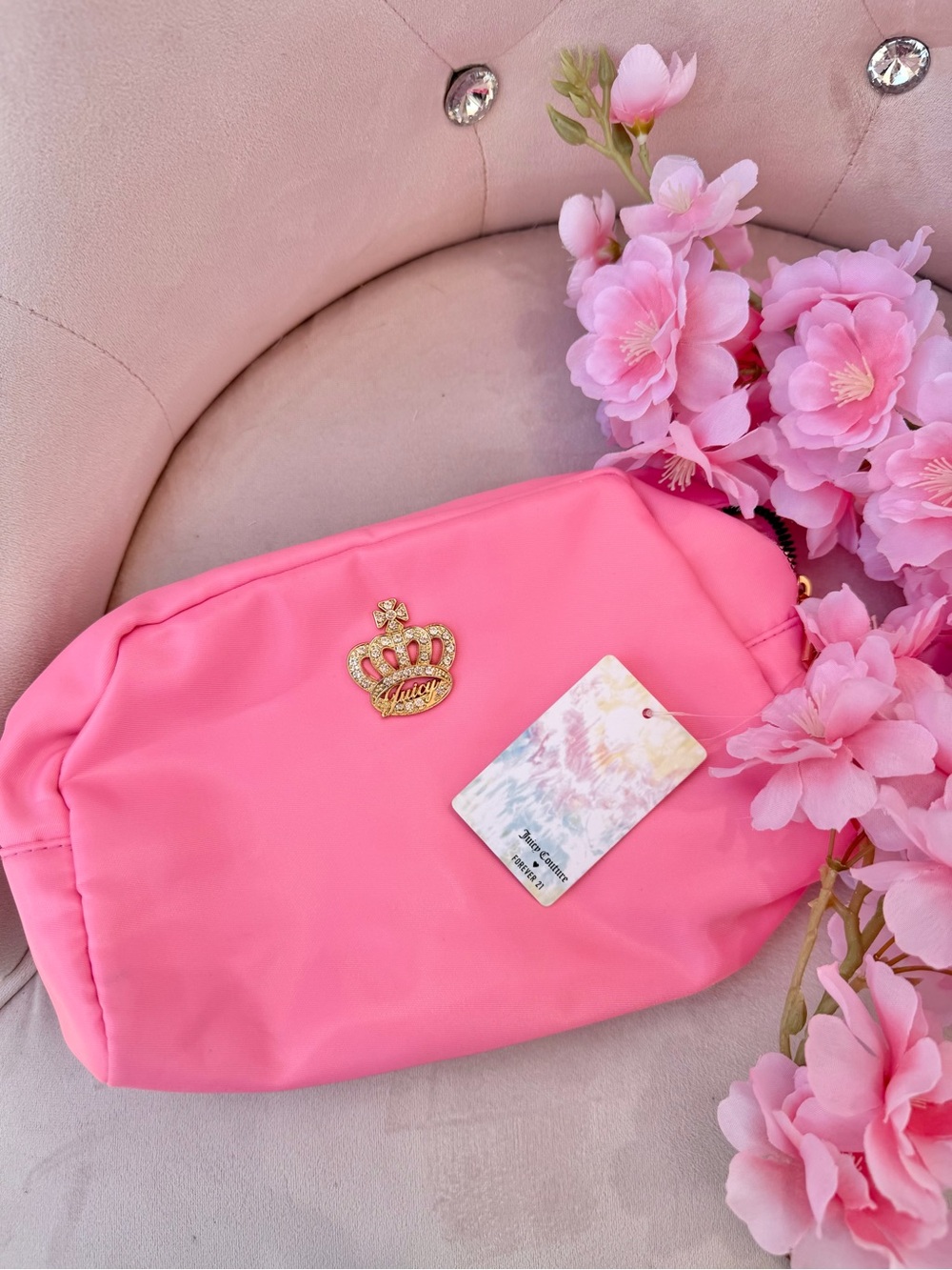 Juicy Couture Hot Pink Crown Emblem Cosmetic Pouch